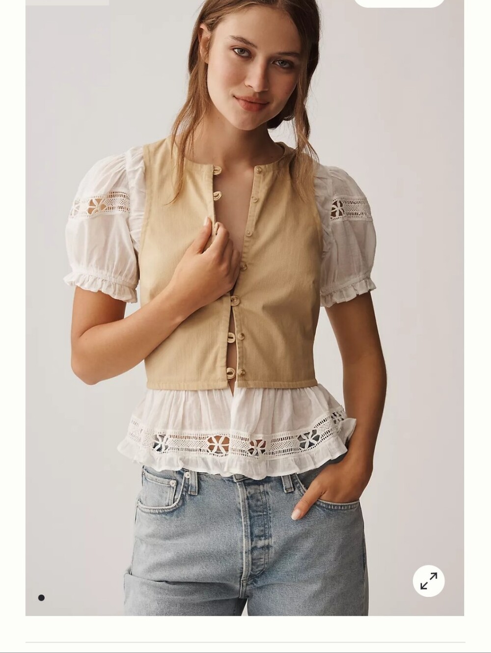 By Anthropologie Puff-Sleeve Twofer Top Size XL
